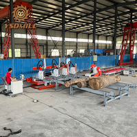 Linea di Segheria a Nastro Verticale Automatica per Lavorazione del Legno con Carrello per Tronchi e Doppia Lama Circolare con Motore