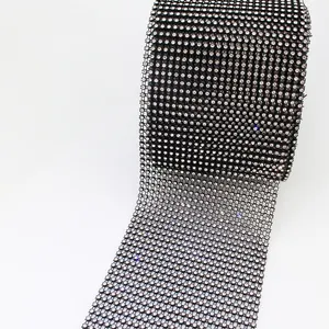 factory plastic bling black rhinestone net mesh roll for clothing accessory