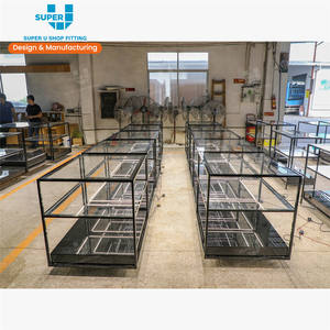 Su misura In Vetro Gondola Scaffalature Vendita Al Dettaglio Vetrina Dispositivi del Deposito di Ferro Nero Luce Gondola Scaffalature Display di Stand di Forniture - Product Image 2