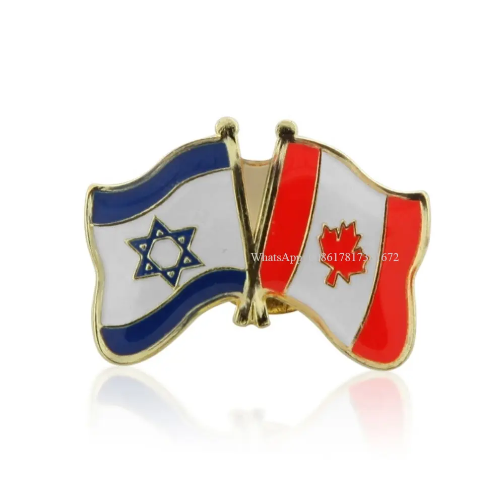 Pabrik Cina kustom bendera Kanada dan Israel kombinasi persahabatan bros logam Pin kerah