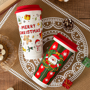 Gran oferta, tapa de silicona, taza de árbol de Navidad, taza de árbol de Navidad bonita, taza de Navidad de cerámica con tapa para regalos, decoración del hogar - Product Image 4