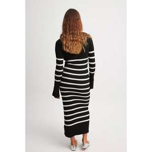 เดรสไหมพรมแขนพองทรงวีคอ ลายทาง แขนยาวทรงบาน สำหรับฤดูใบไม้ร่วง - Product Image 6