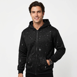 Sudadera con capucha para hombre con cremallera, 100% algodón polar transpirable, 380g, color liso, mangas regulares, ropa de invierno, oversize, lavado ácido, digital - Product Image 1