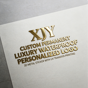 XJY adhesivo permanente personalizado oro lujo impermeable su propio logotipo de <span class=keywords><strong>negocio</strong></span> impreso impermeable transferencia UV 3D pegatinas metálicas - Product Image 2