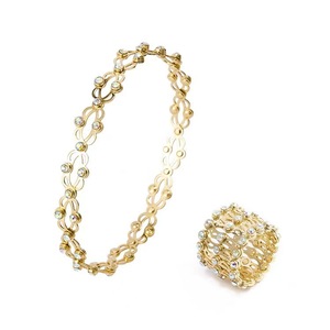 Gold Tone Bracelet Ring Set Adjustable Telescopic Link Jewelry for Party Wedding <b>Gift</b> - Product Image 1