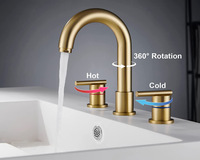 Robinet de lavabo à 2 poignées de 8 pouces en laiton brossé, avec cartouche céramique, installation 3 trous, finition dorée pour usage hôtelier