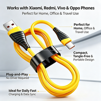Câble de connecteur en cuivre pur TPE jaune type C Micro USB 3.0 à charge rapide 3A pour téléphones mobiles – Vente chaude