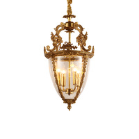 Suspension en verre transparent européen, luminaire vintage en laiton, lampe suspendue nordique, lanterne lumineuse