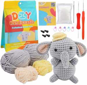 Kit de crochet facile en forme d'éléphant pour débutants, jouet animal fait main à coudre et à tisser avec fil tubulaire J.M Fashion, pour les 7-12 ans - Product Image 1