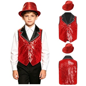 Ensemble Gilet et Chapeau à Paillettes pour Garçons, Costume de Danse Hip-Hop, Gilet à Paillettes, Bordure en Strass Paisley, Col Cranté, Costume de Scène Personnalisé - Product Image 4