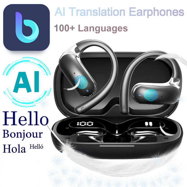 Q65 OWS Sports AI Earbuds Translator Simultaneous Interpretation Video Call Translation Digital Display IPX-6 Waterproof