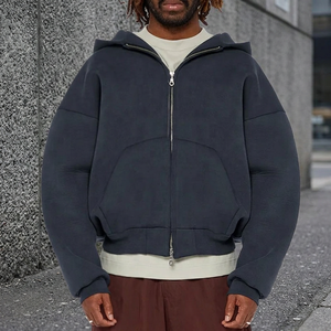 Sudadera con capucha negra extragrande de 500 g/m² con doble cremallera, personalizada, 100% algodón, forro polar grueso, unisex, con cremallera completa, transpirable - Product Image 4
