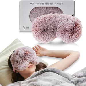 Zonli Faux Fur Heated Weighted Eye Pillow Pink 12x23cm For Deep <b>Sleep</b> Relief - Product Image 1