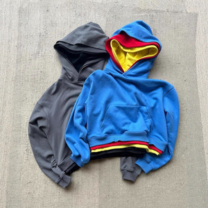 Felpa con Cappuccio Y2k Personalizzata da Uomo, Stile Streetwear, Colorblock, Pesante, Taglio Corto, Triplo Strato, Pullover con Cappuccio in Un Pezzo - Product Image 4