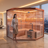 Sauna Uap Basah Garam Himalaya Tradisional untuk 5-6 Orang dengan Panel Kontrol Komputer, Konstruksi Kayu Hemlock Solid untuk Penggunaan Komersial di Vila