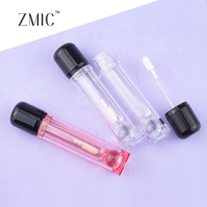<span class=keywords><strong>Tube</strong></span> de brillant à lèvres transparent rose clair avec bouchon à vis noir, applicateur en PETG transparent, emballage cosmétique vide en gros - Product Image 1