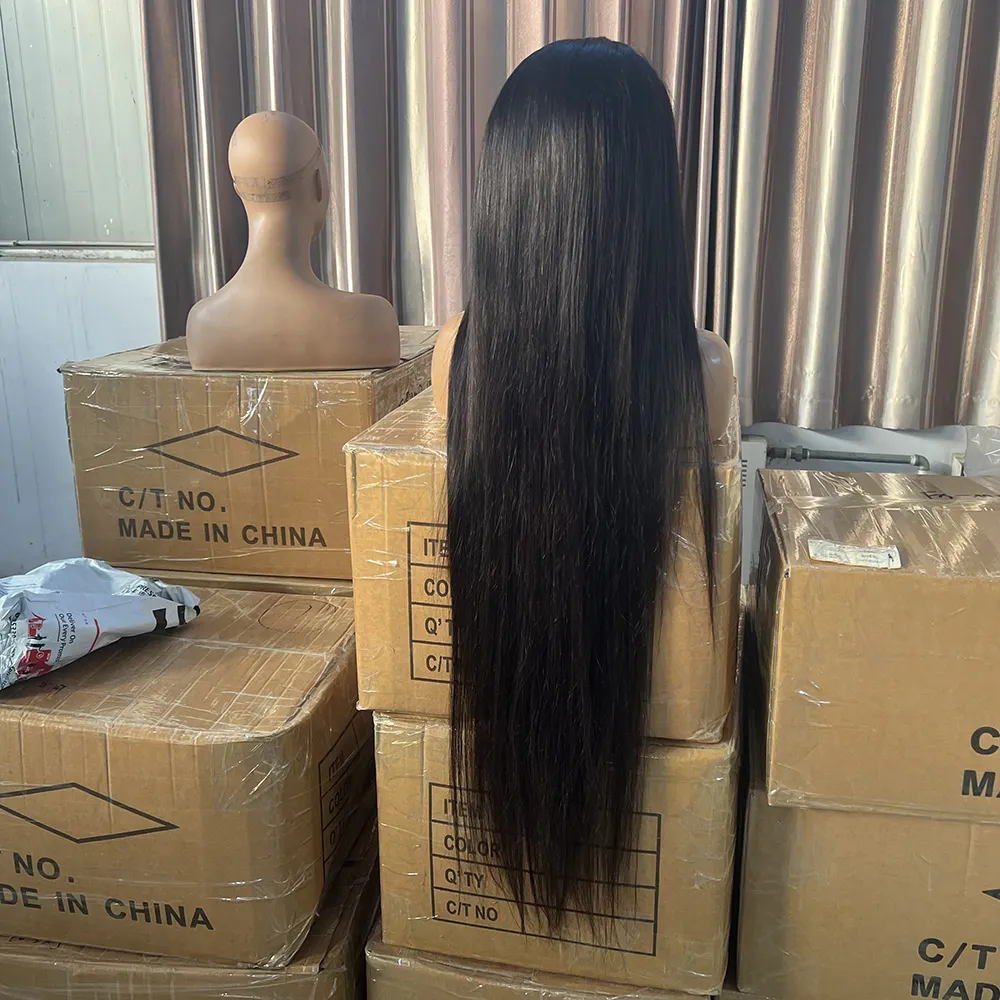 Peruca vietnamita de cabelo cru, peruca lisa com osso duplo desenhado, sem cola, cabelo humano transparente 360 graus, cabelo brasileiro