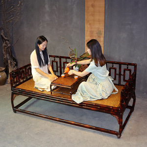 Luohan Bed Bamboo Sofa Bed Chinese Zen Style Handmade Lacquer Convertible Guizhou Origin - Product Image 2