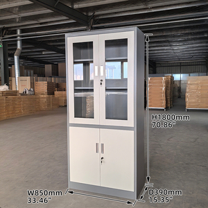 Archivador Metálico Ejecutivo Moderno de Acero <span class=keywords><strong>para</strong></span> <span class=keywords><strong>Oficina</strong></span>, con <span class=keywords><strong>Estantes</strong></span> Ajustables en Altura y Puerta de Vidrio, con Cerradura - Product Image 2