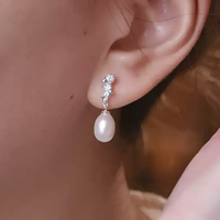 Boucles d'oreilles clous Yuesa en argent S925, perles d'eau douce, gouttes d'eau, luxe léger, élégantes, personnalité, micro-incrustation, plaqué rhodium, tendance