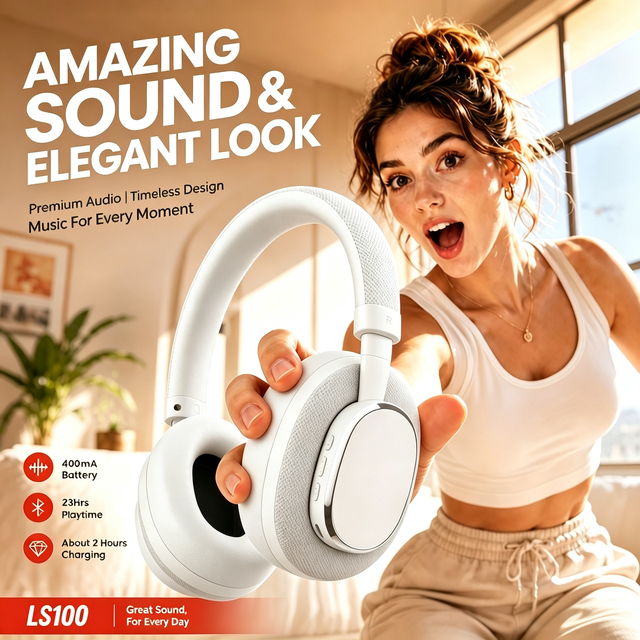 Multi-Function White Headphones, Wireless & Wired Over-Ear Headset, Built-in Mic for Calls