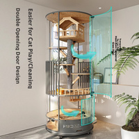 Villa pour chat en verre de luxe, arbre à chat multi-niveaux avec bac à litière intégré, grande cage en bois et métal pour animaux domestiques, pour la maison, vente en gros