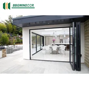 Minetal Aluminium Tempered Sliding Folding Door Heat Insulation Bifold Doors Patio Door