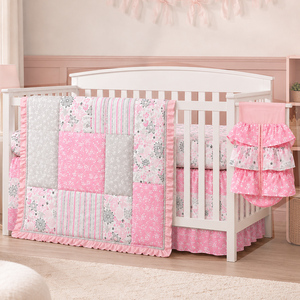 Pink Florals <strong>Bedding</strong> <strong>Set</strong> Nursing Bed Skirt <strong>Cot</strong> Baby Crib <strong>Bedding</strong> <strong>Sets</strong> Collections for <strong>Girl</strong> Microfiber Quilt <strong>Bedding</strong> Manufacturer - Product Image 1