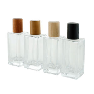 Premium Vintage Glass Perfume Bottle 30ml 50ml 100ml Capacity Square Flat Shape with Wooden Cap Unique Fragrance <b>Spray</b> - Product Image 5