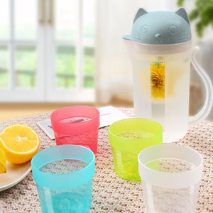Anya biểu tượng tùy chỉnh nhựa nước <span class=keywords><strong>l</strong></span>ạnh Ấm đun nước và ly đặt Stackable phim hoạt hình thiết kế nhà bếp nước mát xô nước trái cây Jug với 4 ly - Product Image 4