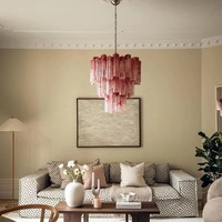 Lustre Suspendu LED Moderne Minimaliste en Verre Rétro et Fer Forgé, Style Villa Médiévale de Luxe, Hauteur Réglable, en Verre de Murano Français