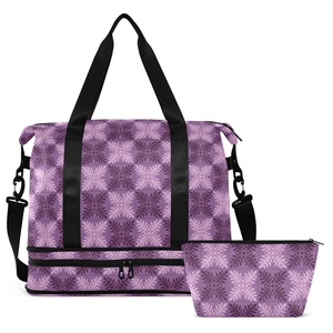 2PCS Hawaiian Purple Ulu Quilt Print Custom Weekender Overnight Bag Waterproof Nylon Large Carry on Bag Travel Tote Duffel Bag - Product Image 2