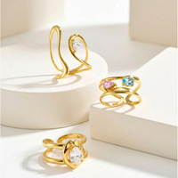 Anillo Abierto de Doble Capa con Circonitas, Chapado en Oro de 18K, Estilo Blogger de Internet, de Acero Inoxidable