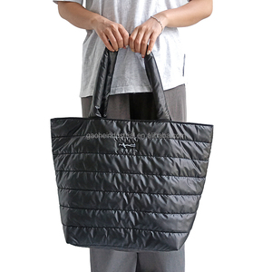 2026 Trendy Ladies Quilted Puffy <strong>Solid</strong> Pattern Tote <strong>Bag</strong> Soft Comfortable Large Capacity <strong>Black</strong> Open Embroidery Nylon Exterior - Product Image 4