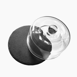 Pedido por correo Producto de Navidad Venta caliente Venta superior Cúpula de <span class=keywords><strong>vidrio</strong></span> Tablero de queso de <span class=keywords><strong>pizarra</strong></span> redonda <span class=keywords><strong>negra</strong></span> y plato para fiesta en casa - Product Image 2