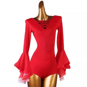 Nouvelle Arrivée Combinaison de Danse Moderne Imprimée à Manches Cloche Fluides, Ceinturée, pour Danse de Salon Standard et Latine, en Spandex/Nylon - Product Image 3