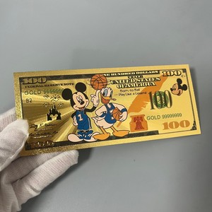 Banconota in plastica dorata a forma di topo dei cartoni animati, con lamina d'oro su entrambi i lati, denaro finto da $100, carta dorata da collezione per Natale dei bambini - Product Image 2