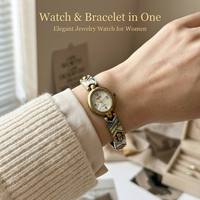 Montre-bracelet pour femme, vintage, en acier inoxydable doré, avec cadran ovale en nacre, mouvement à quartz, bijou, bracelet de montre
