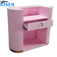 Comptoir de Caisse Kisen 100cm Compact Haute Qualité Personnalisé et Durable, Table de Réception Beige Blanc Rose pour Meubles de Salon de Beauté