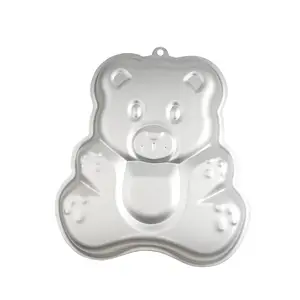 3D Bear Shaped Anode Aluminum Cake Mold Smooth Surface Aluminum Baking Cake Mold For Home Baking Party Hanging Hole On Top