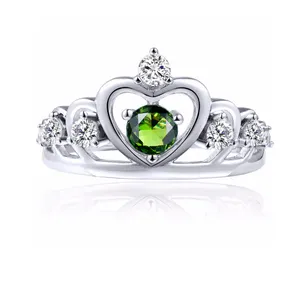 קלאסי סטרלינג כסף בסדר תכשיטי טבעת כתר עיצוב עגול לחתוך פרידוט נשים טבעות 925