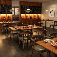 Ensemble table et chaises en bois massif, design rétro, adapté aux restaurants, bars, cafés, hôtels et autres lieux commerciaux