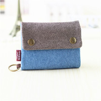Dompet Kanvas Denim Lipat Tiga Sederhana Pria dan Wanita Dapat Menggunakan Tas Kartu Kanvas Tas Kunci Dompet Gantungan Kunci