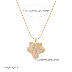 Stainless Steel Leaf Pendant Necklace Gold Plated White Enamel Plant Design Daily Wear Gift Jewelry Clavicle Chain - Product Image 4