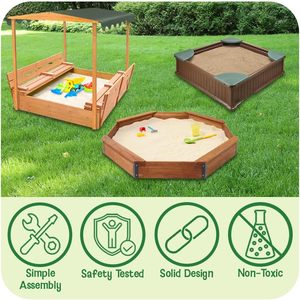Bac à sable pour enfants en cèdre Badger Basket avec auvent, bancs, couvercle en bois convertible, protection UV, sièges intégrés, ensemble de jeu d'extérieur pour jardin - Product Image 3