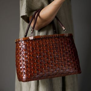 Handmade bamboo woven storage bag, retro bamboo woven tea set bag, tote bag, <b>Chinese</b> style tea <b>dress</b> bag - Product Image 1