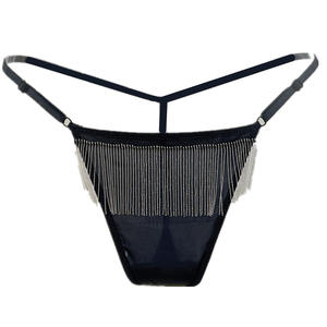 New Fringe Sexy Waist Chain Thong Designers <b>Black</b> Shiny Ladies Underwear Sexy Erotic <b>String</b> Thongs - Product Image 6