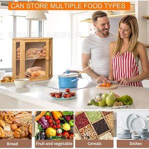 กล่องขนมปังไม้ไผ่สองชั้น กล่องเก็บของใสทรงมุมสำหรับวางบนเคาน์เตอร์ครัว - Product Image 2