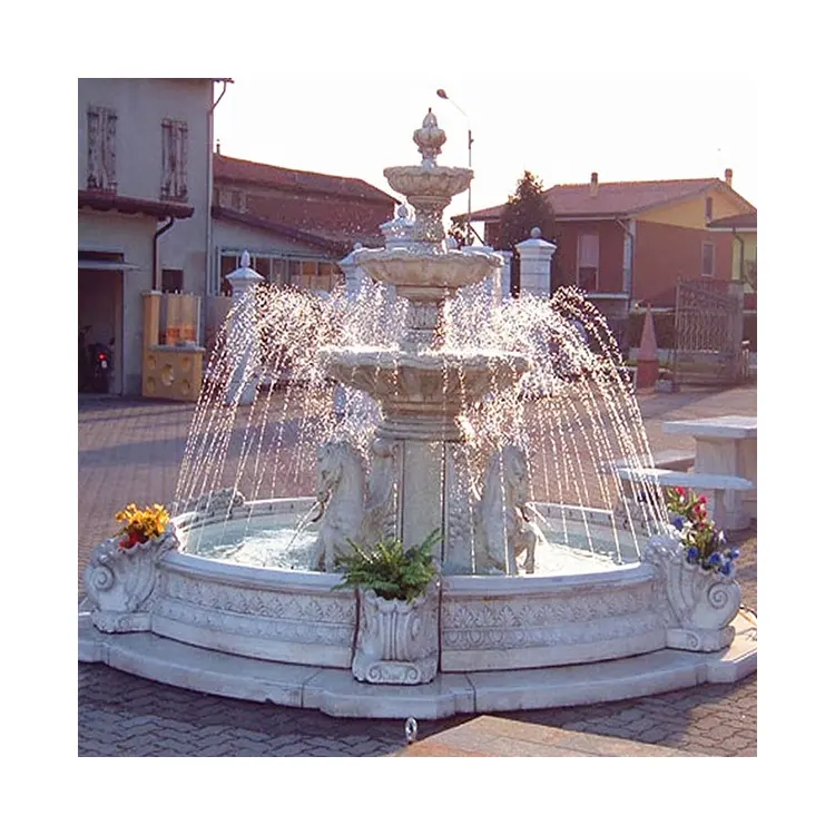 Fuente de mármol blanco europeo para jardín, elemento de construcción de agua para patio