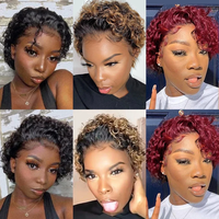 Promotion 8$ 1 pièce Perruques Lace Frontal Pixie Curly 13*1 Vente en gros Perruque Brésilienne Coupe Courte 100% Cheveux Humains Femme Noire 110 grammes